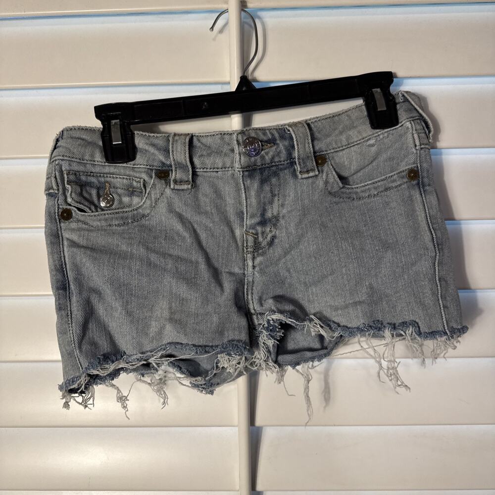 True Religion Joey Distressed Cutoff Denim Shorts - Light Wash Size 26